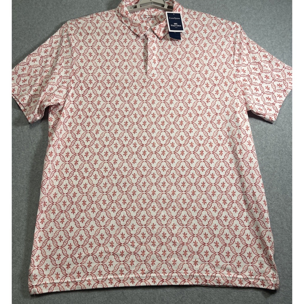 CLUB ROOM Mens Medallion Short Sleeve 1/4 Button NEW Sz XL Pima 100% Cotton